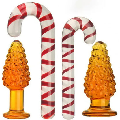 Christmas Crystal Cane Stick Golden Christmas Tree Anal Plug