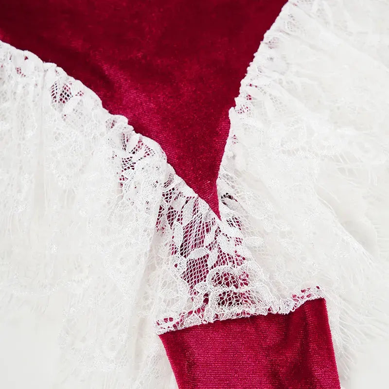 Christmas Lace Spliced Oily Cloth Sexy Lingerie