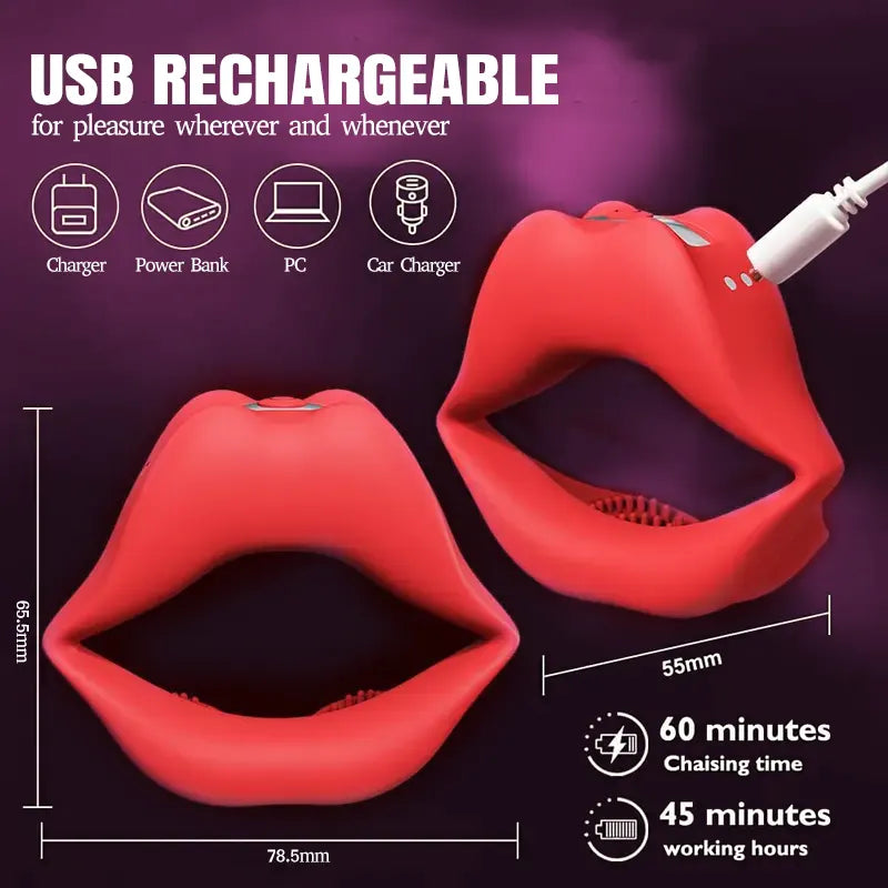 Red Lips Clitoris Vibrating Penis Ring