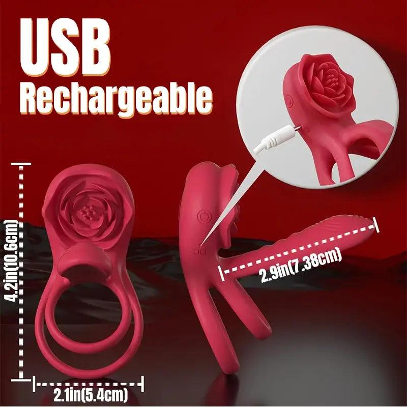 Rose Double Ring Vibrating Cock Ring - Inyarose