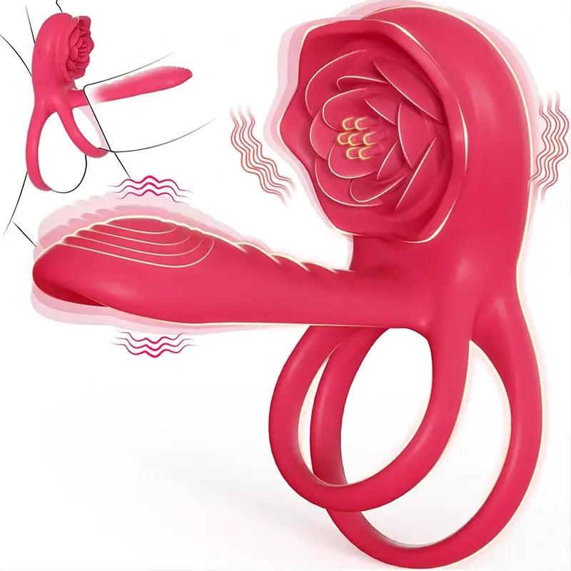 Rose Double Ring Vibrating Cock Ring - Inyarose