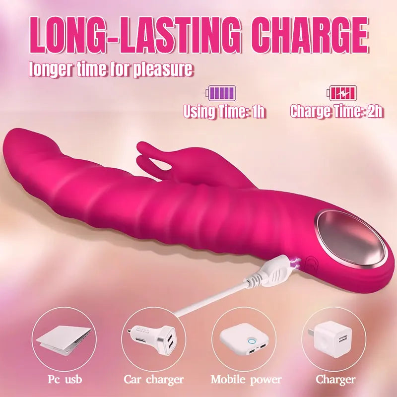 3-in-1 Thrusting Rabbit Vibrator with Clitoral and G-Spot Stimulation