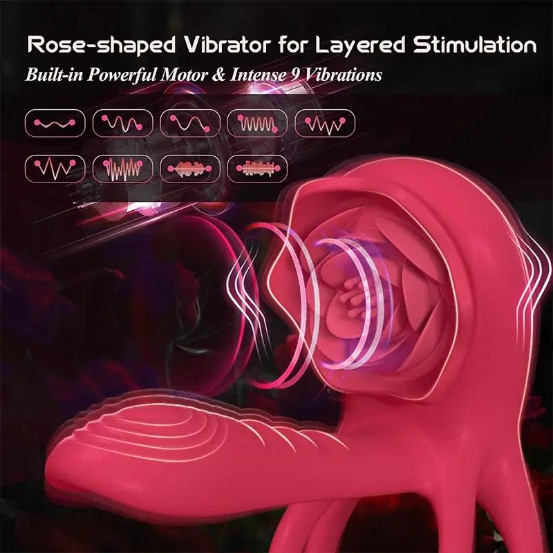 Rose Double Ring Vibrating Cock Ring - Inyarose